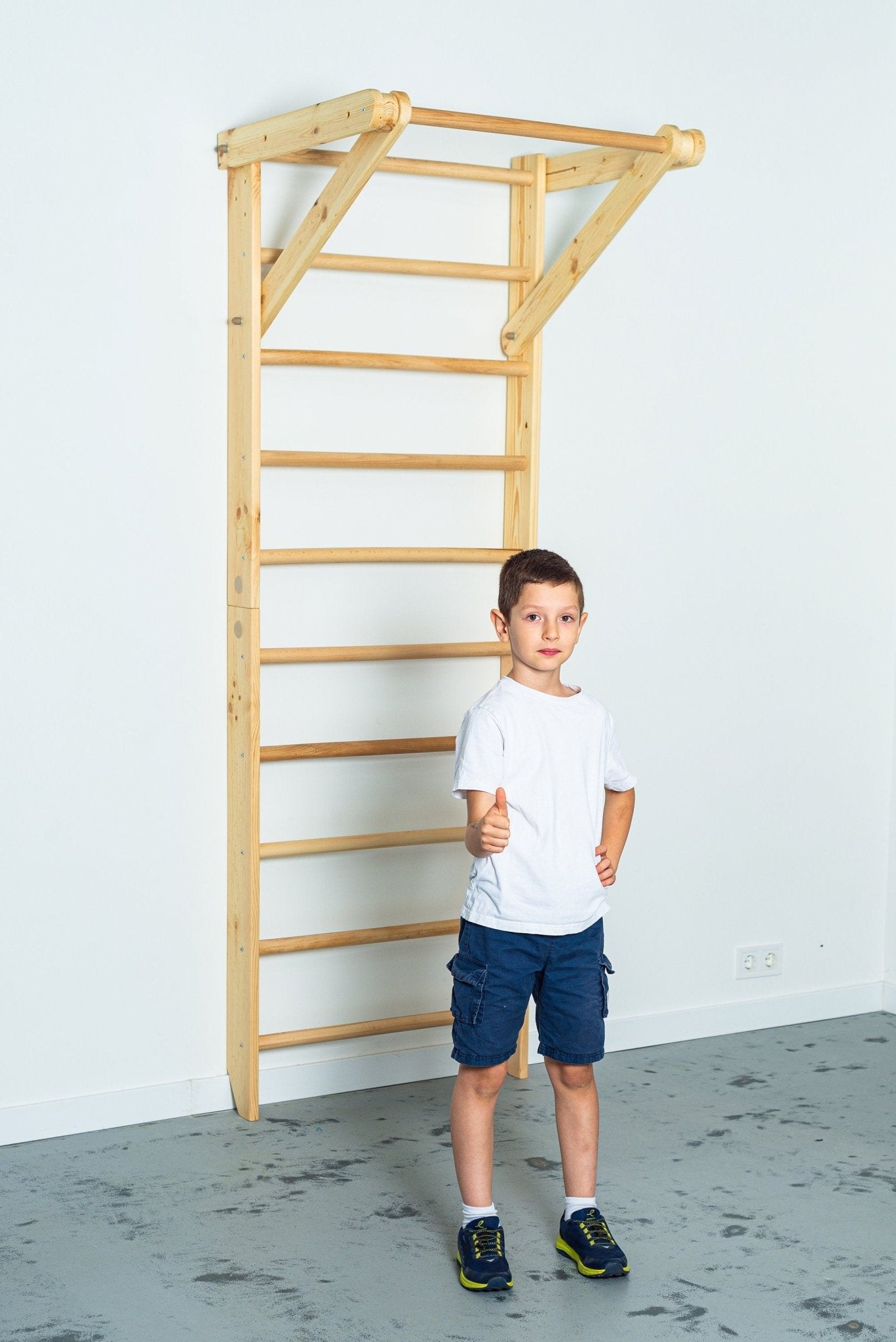 Wooden Ladder with fixed pull - up bar for kids and adults - Stall Bars for home exercises - CleverWood